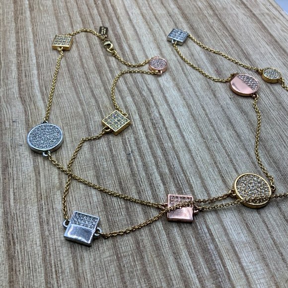 KATE SPADE Multi Metal Circles & Squares Long Necklace